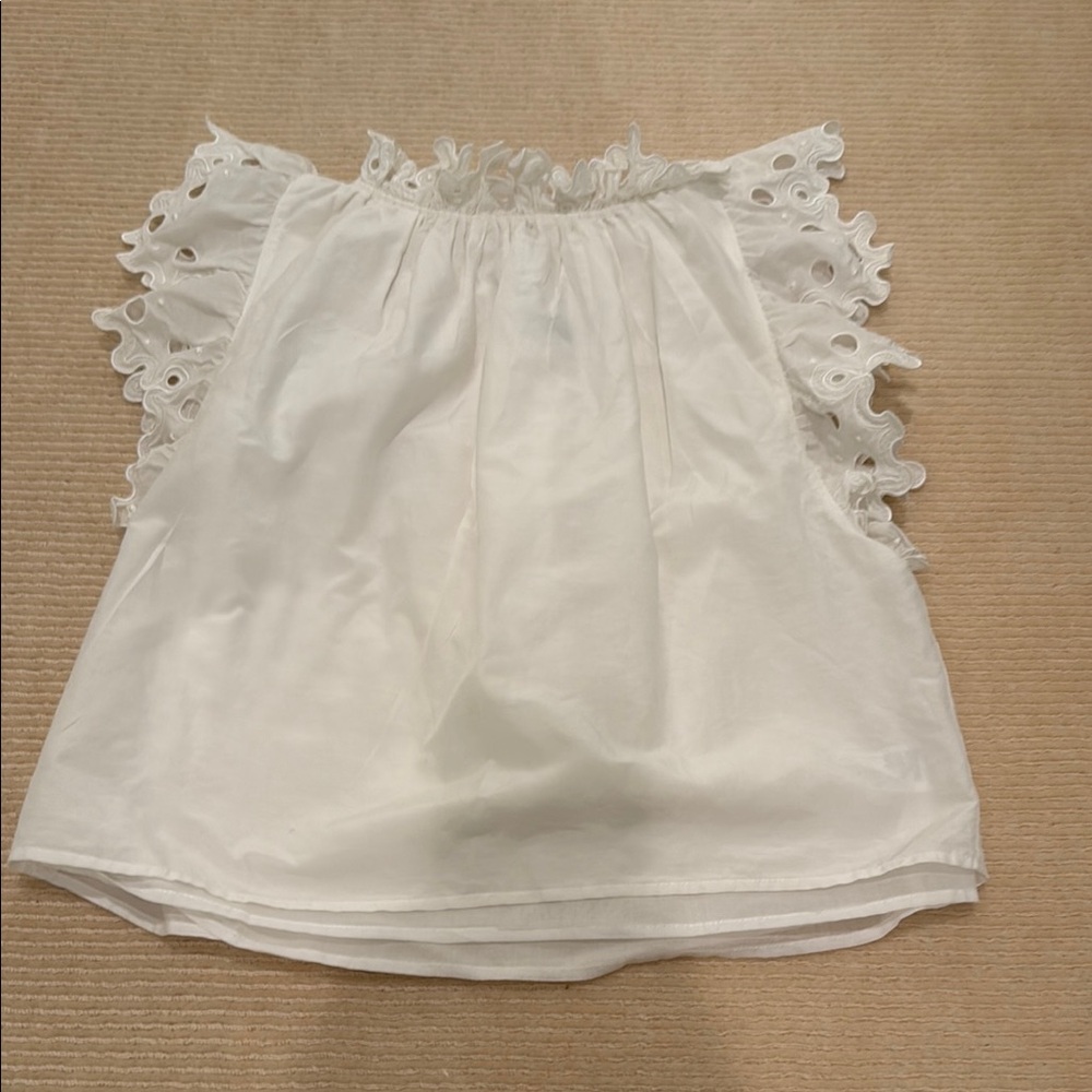 White Eyelet Sleeve Blouse - Women's Top
